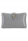 Solid Textured Leaf Clutch in Silver