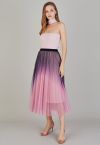 Shimmer Gradient Pleated Mesh Midi Skirt