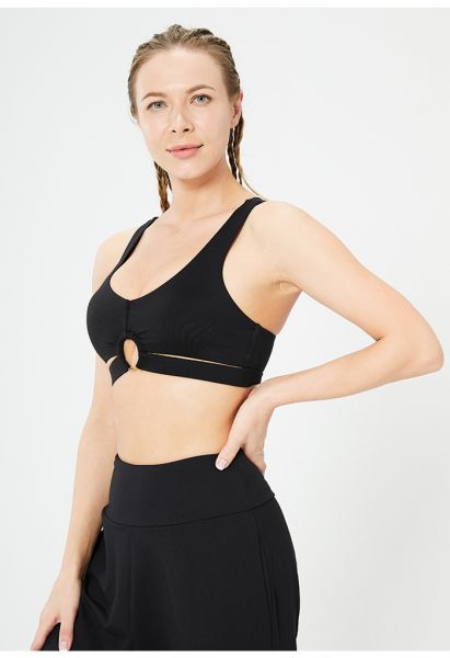 O-Ring Cross Back Low-Impact Sports Bra in Black