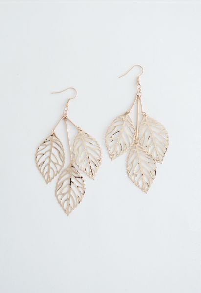 Golden Leaf Branch Drop Earrings