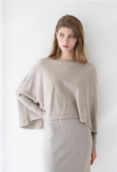 Soft Flare Hem Cape Sweater in Sand