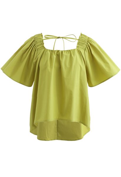 Flared Sleeves Tie Neck Top in Mustard