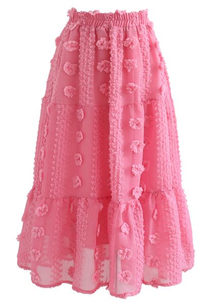 Cotton Flower Frill Hem Mesh Skirt in Pink