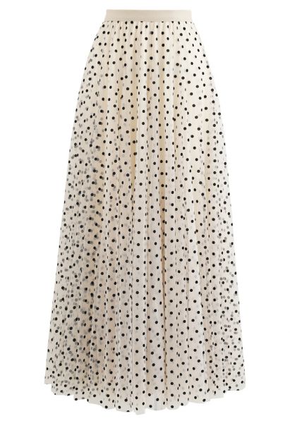 My Secret Garden Tulle Maxi Skirt in Cream Dots