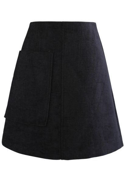 Patched Pocket Shimmer Tweed Mini Skirt in Black