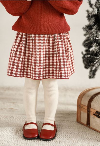 Stylish Houndstooth Pleated Skirt For Kids