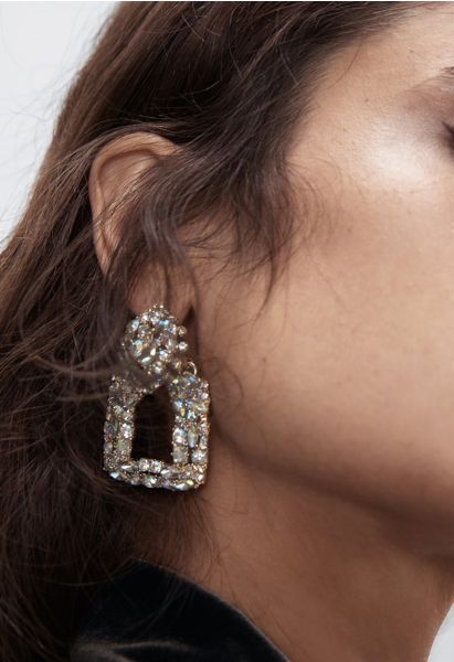 Retro Geometric Shiny Diamond Earrings