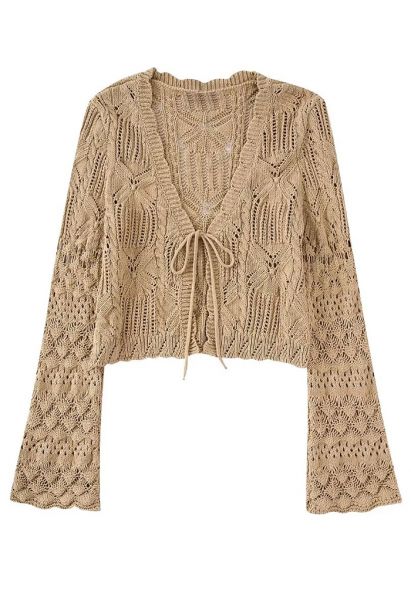 Tie Front Flare Sleeve Crop Cardigan