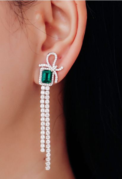 Emerald Cut Gem Diamond Drop Earrings