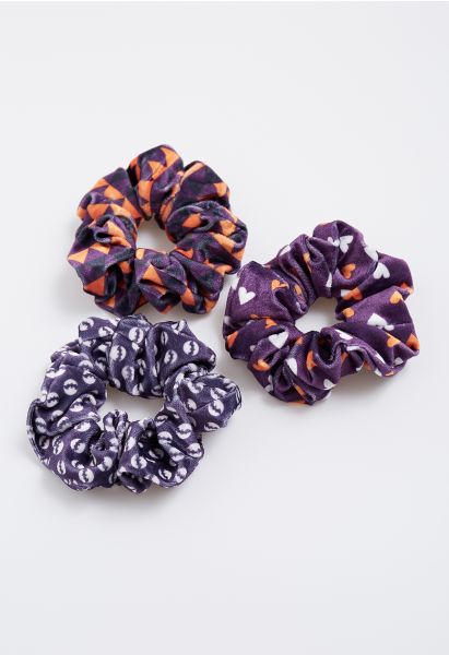 Playful Halloween Vibe Purple Scrunchies Set