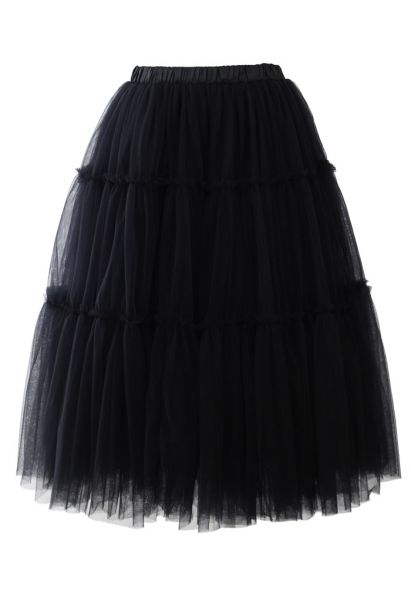 Falda midi de tul Amore en negro