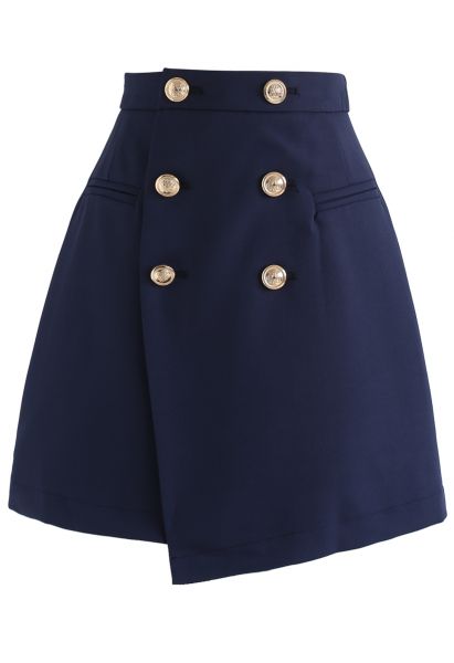 Falda azul marino con botones de solapa de Medal of Vogue