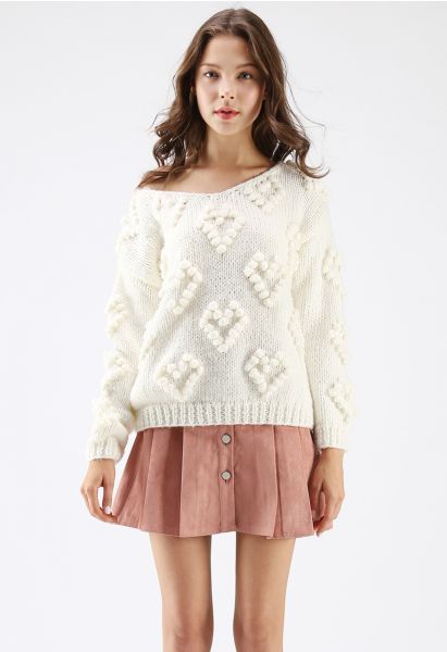 Suéter con cuello en V Knit Your Love en blanco