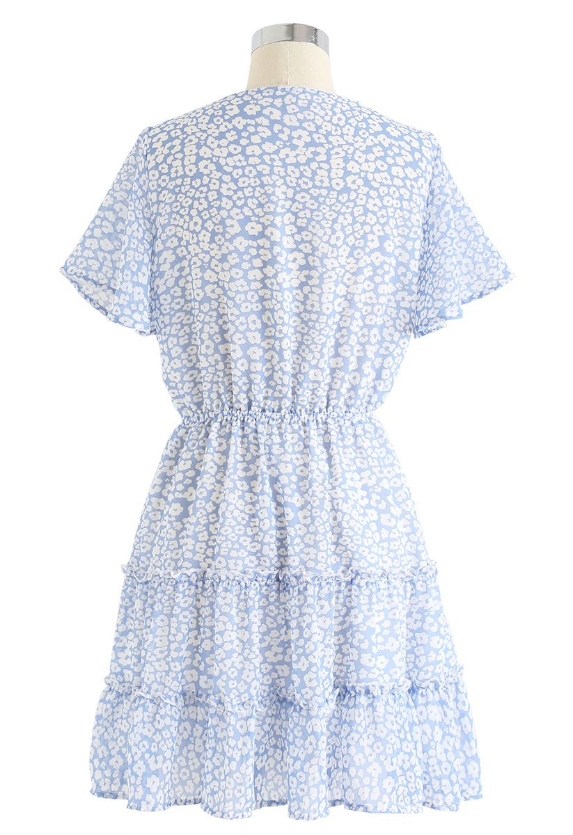 Enchanted Floret Ruffle Wrap Chiffon Dress