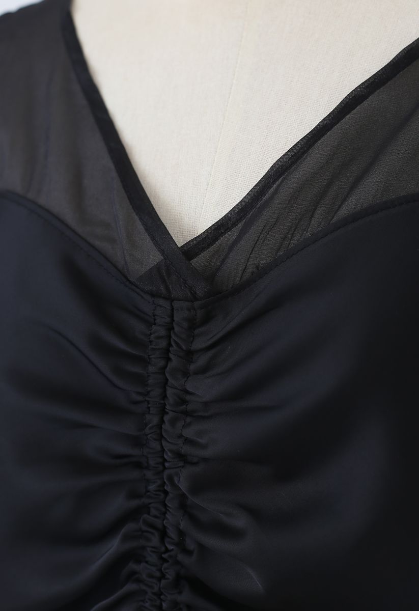 Organza Spliced Ruched Top in Black