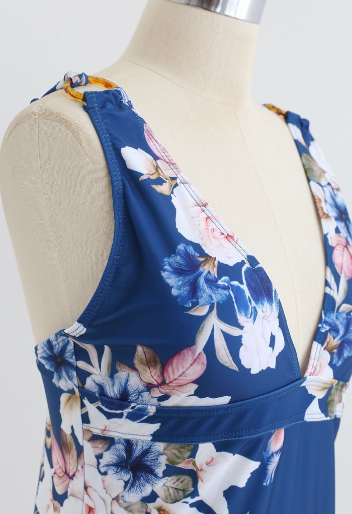 Strappy Crisscross Back Floral One-Piece Swimsuit