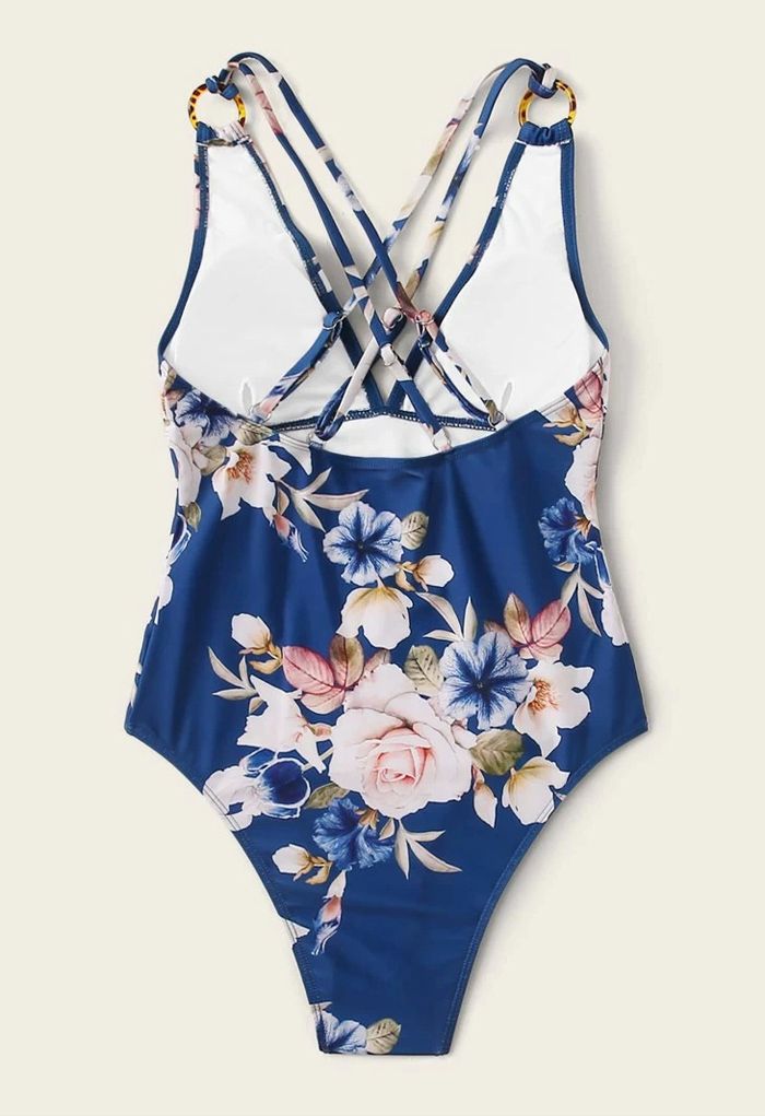 Strappy Crisscross Back Floral One-Piece Swimsuit