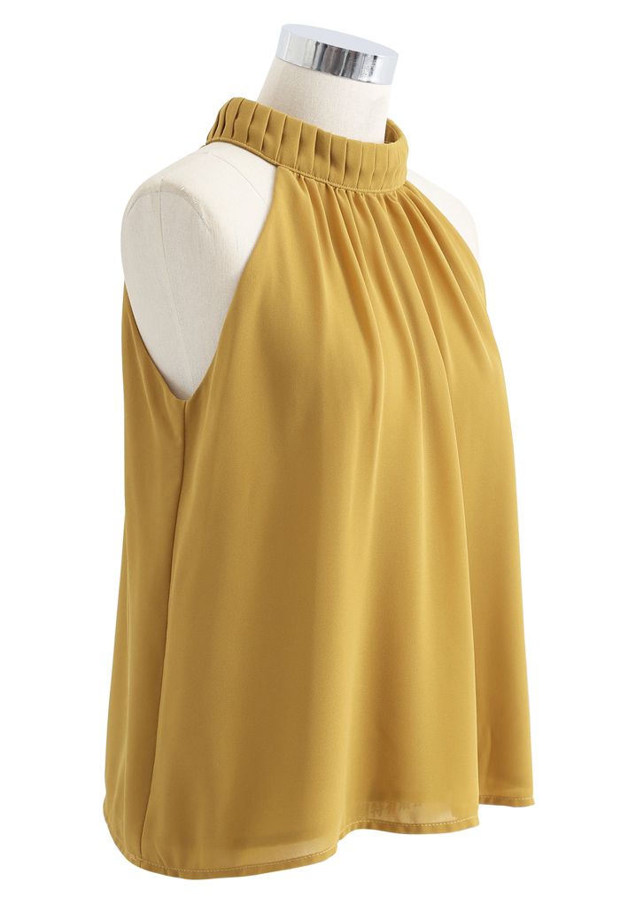 Pleats Embellished Halter Top in Mustard