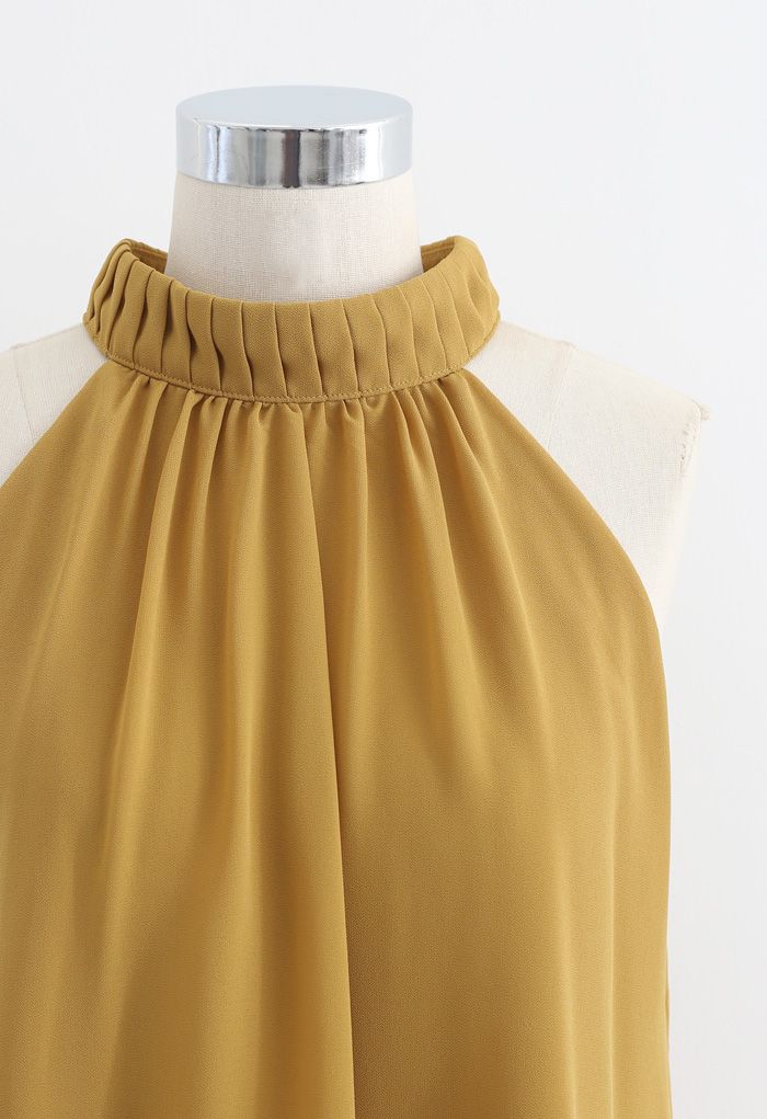 Pleats Embellished Halter Top in Mustard