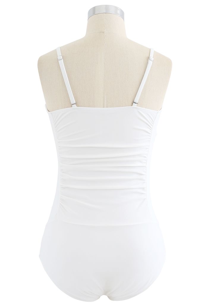 Ruched Design One-Piece Swimsuit in White