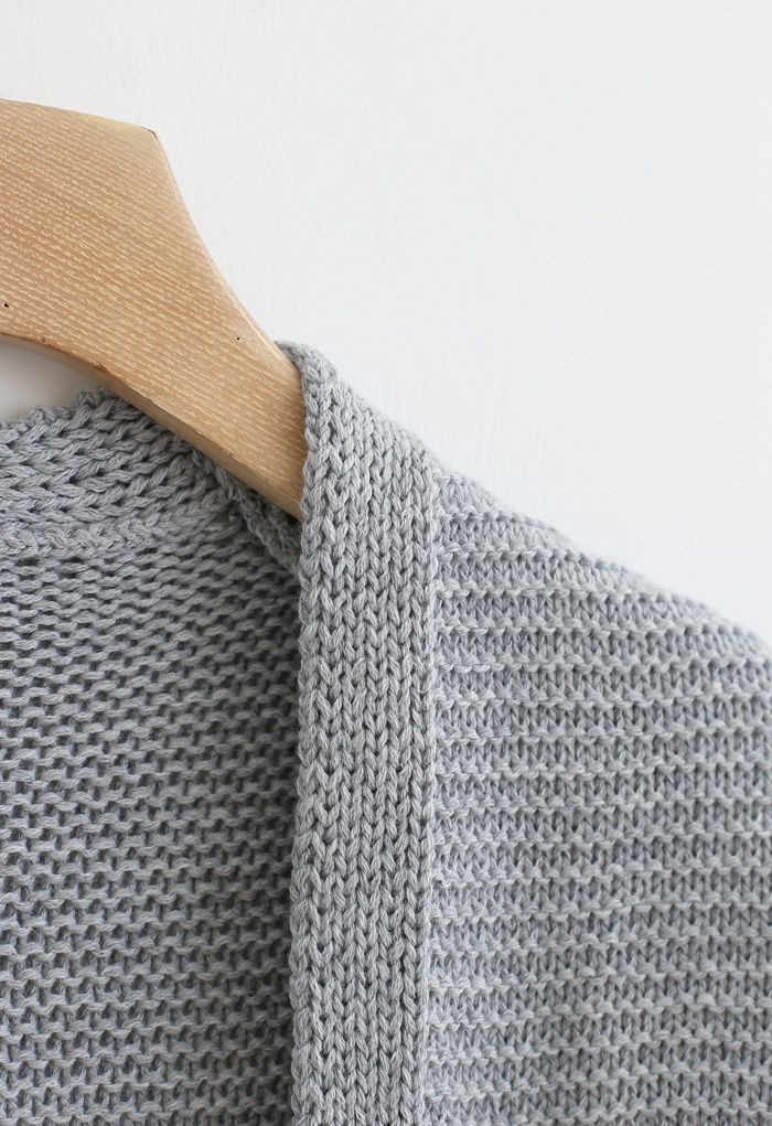 Basic Pockets Open Front Knit Cardigan in Grey