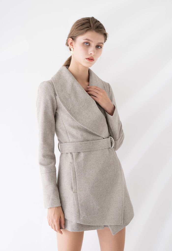 Rabato Wrap Belted Wool-Blend Coat in Light Tan