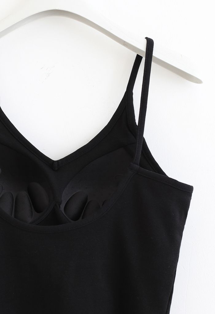 Cropped Rib Cami Tank Top in Black