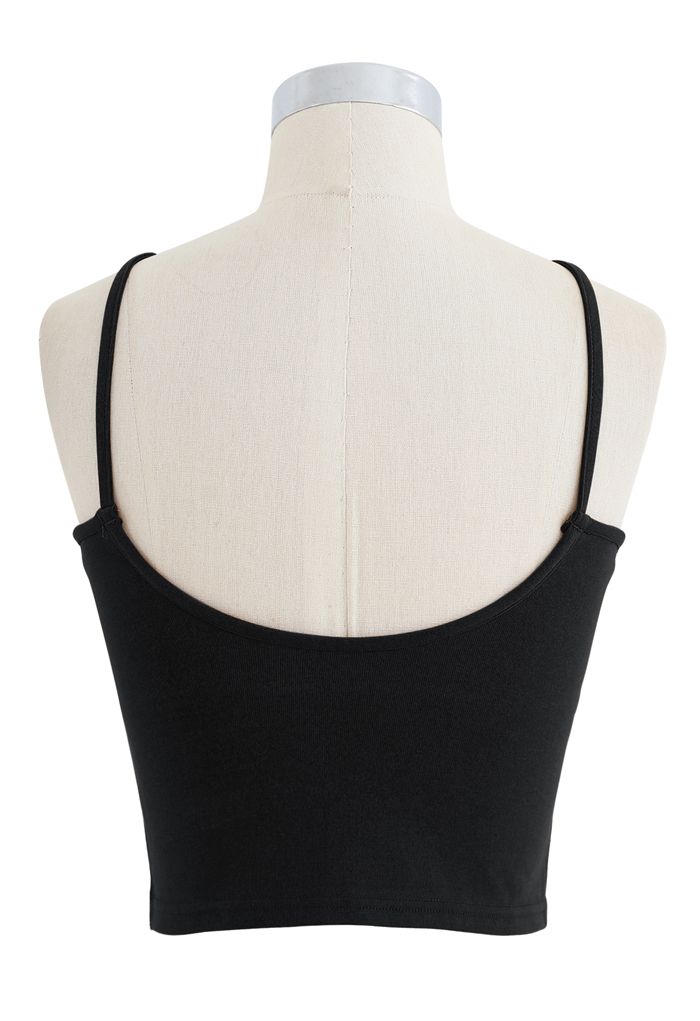 Cropped Rib Cami Tank Top in Black