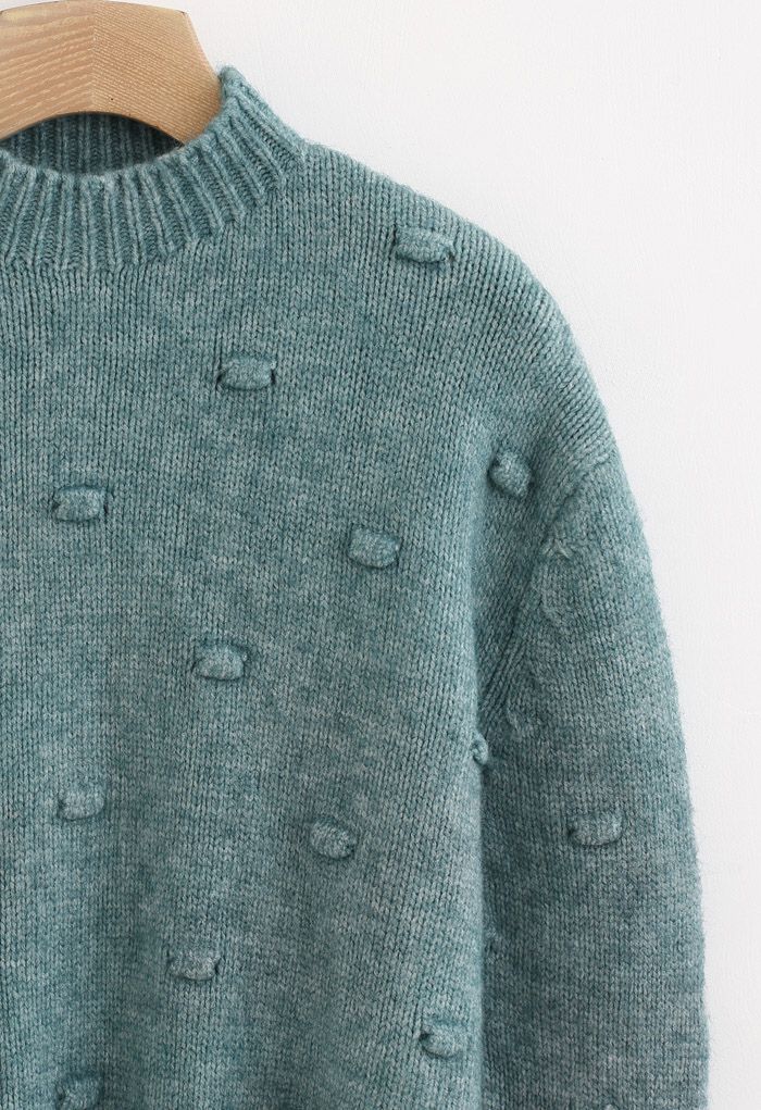 3D Dot High Neck Knit Sweater in Green