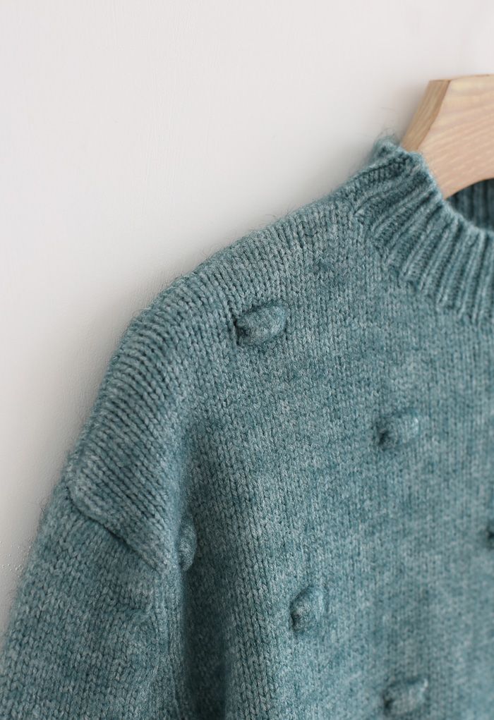 3D Dot High Neck Knit Sweater in Green