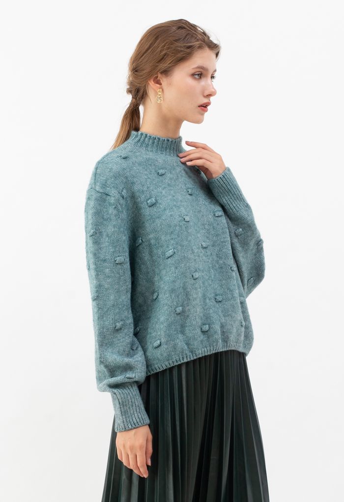 3D Dot High Neck Knit Sweater in Green