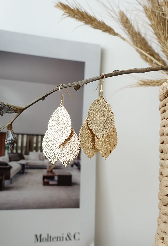 Triple Golden Leaves Earrings