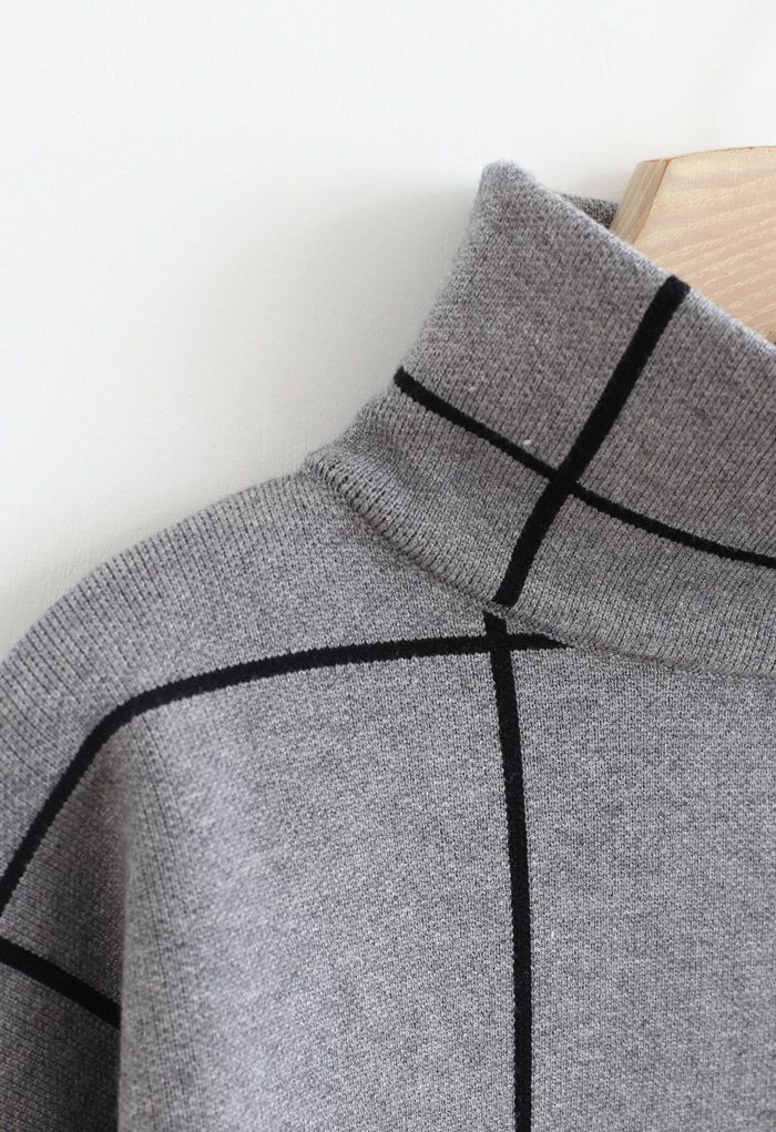 Grid Turtleneck Sweater in Grey