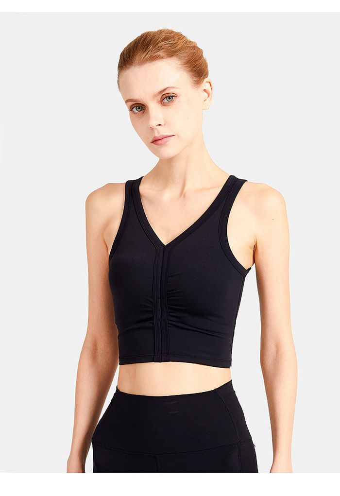 V-Neck Low-Impact Sports Bra in Black