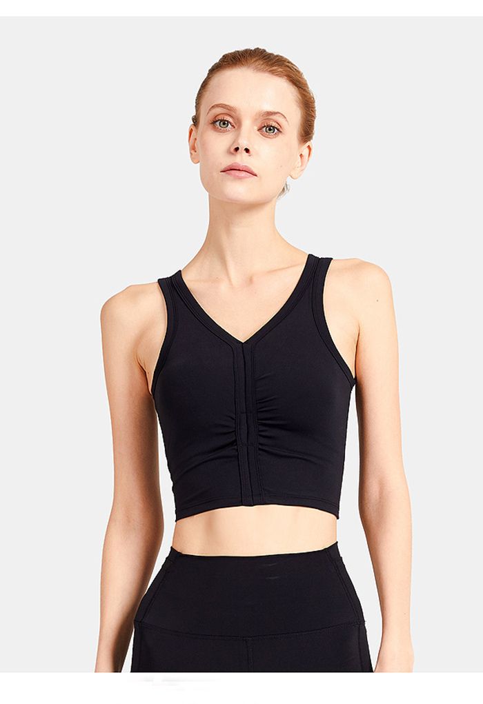 V-Neck Low-Impact Sports Bra in Black