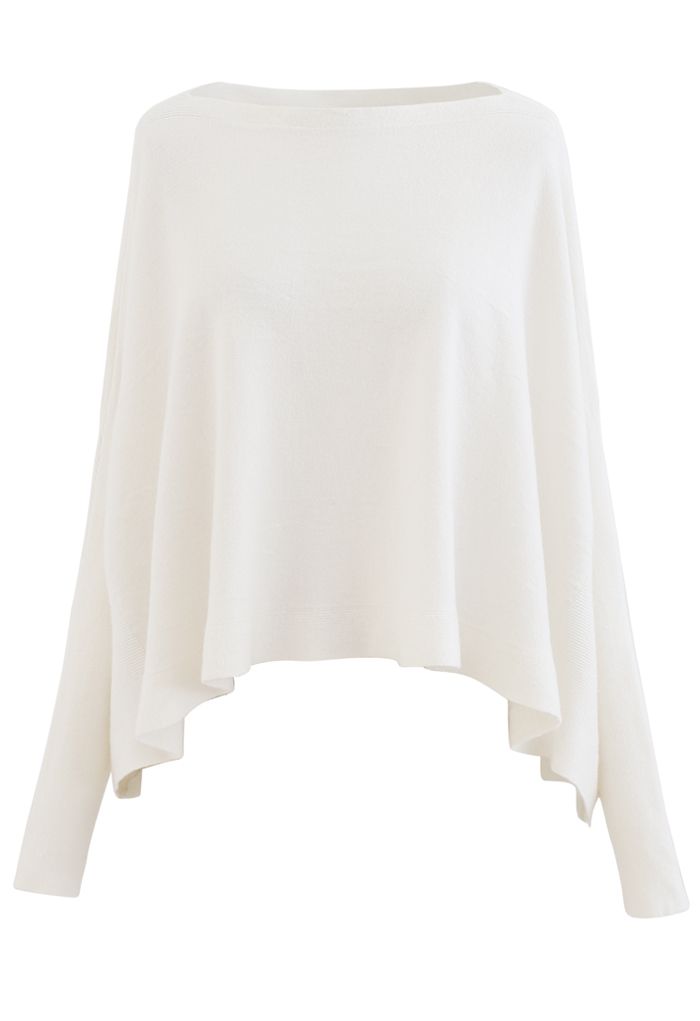 Soft Flare Hem Cape Sweater in Ivory