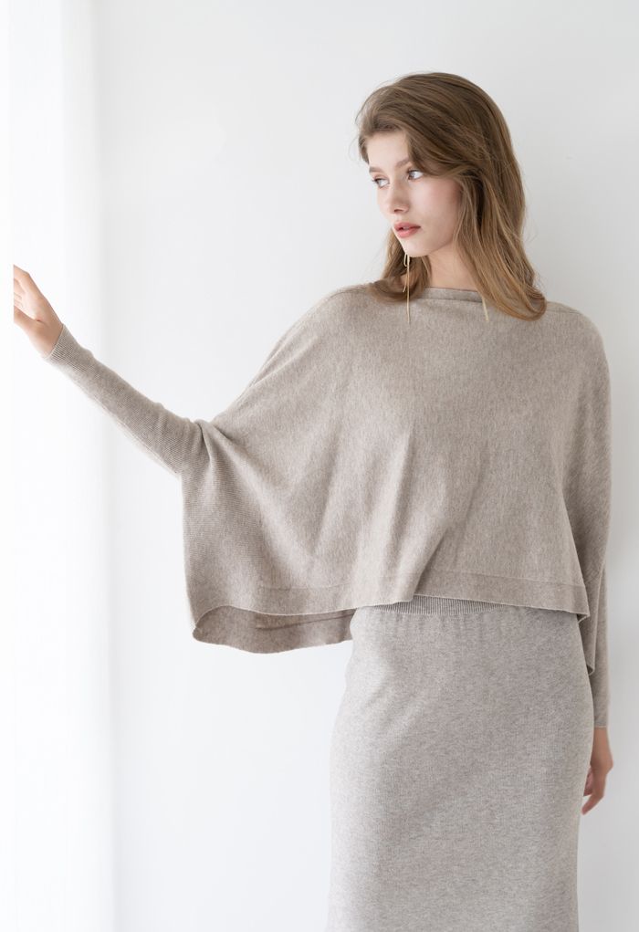 Soft Flare Hem Cape Sweater in Sand