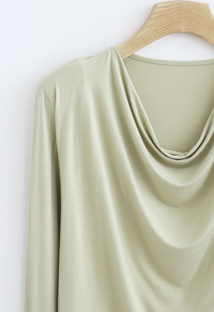 Drape Neck Padded Shoulder Top in Moss Green