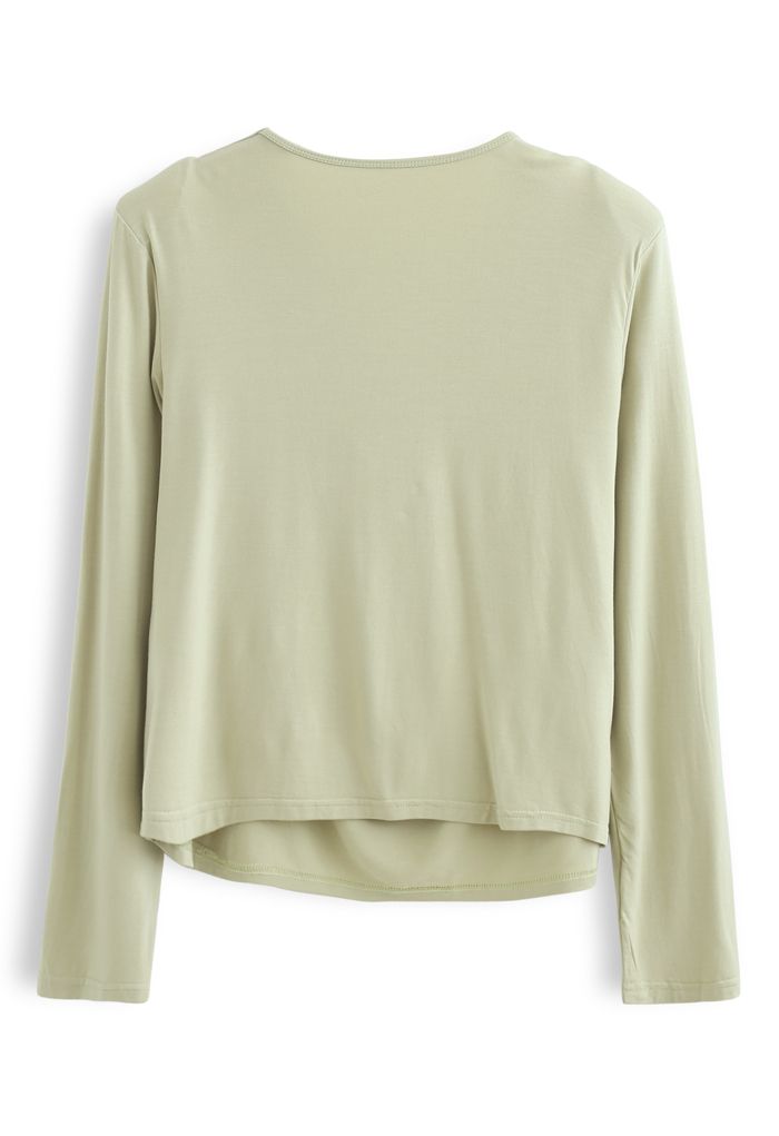 Drape Neck Padded Shoulder Top in Moss Green