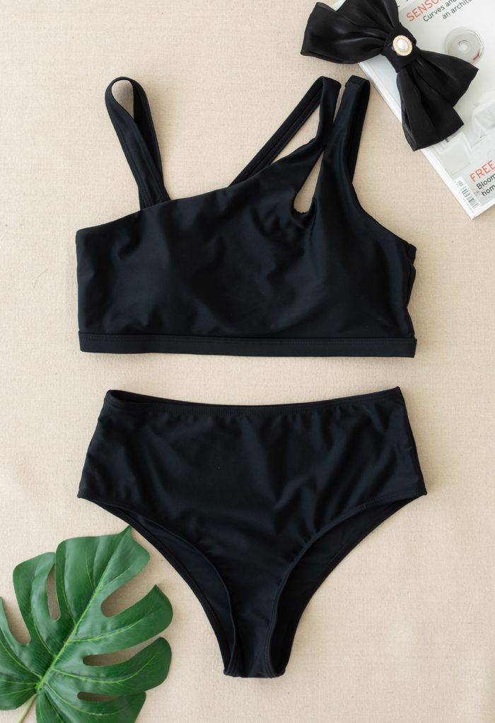 Triple Straps Black Bikini Set