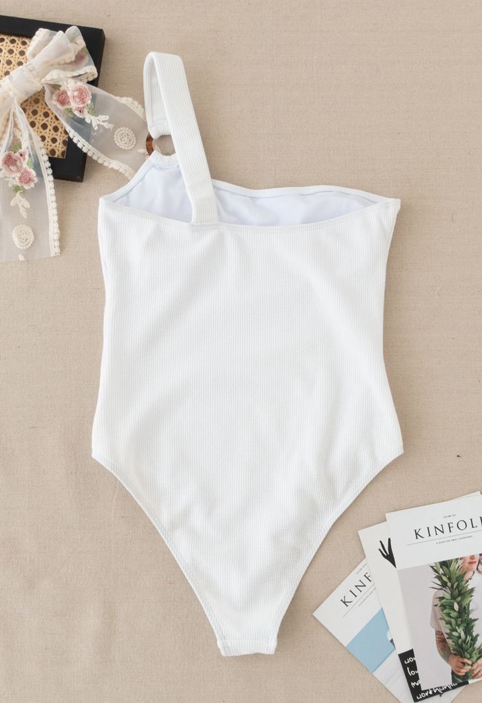 O-Ring One-Shoulder Swimsuit in White