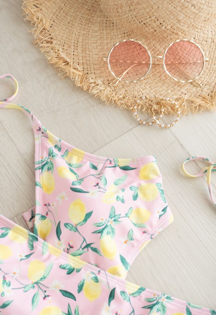 Lemon Print Halter Neck Swimsuit for Mommy & Kids