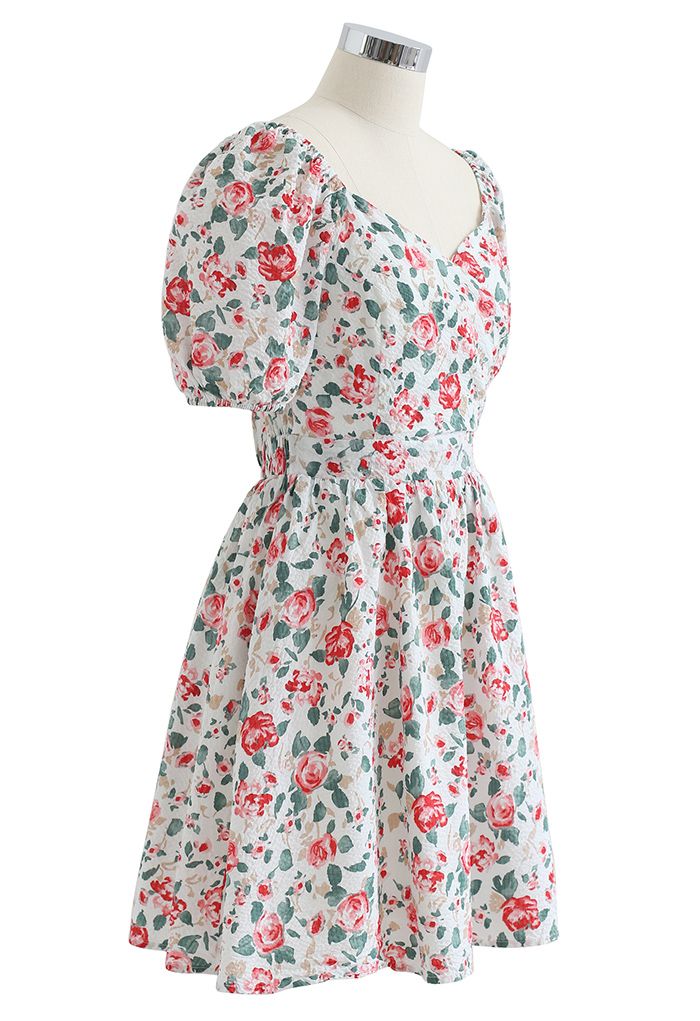 Red Rose Blossom Watercolor Tie Back Dress