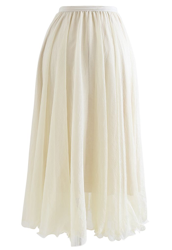 Subtle Shimmer Semi-Sheer Pleated Midi Skirt in Yellow