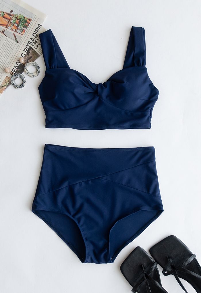 Twist Front High-Waisted Bikini Set in Navy