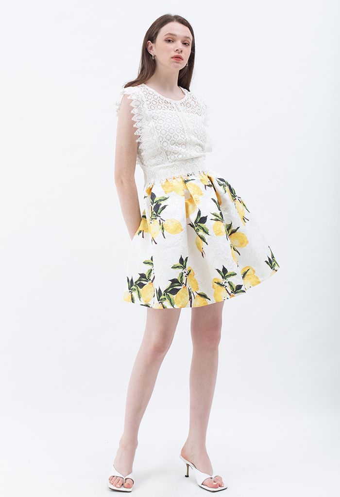 Lemon Tree Jacquard Pleated Skirt