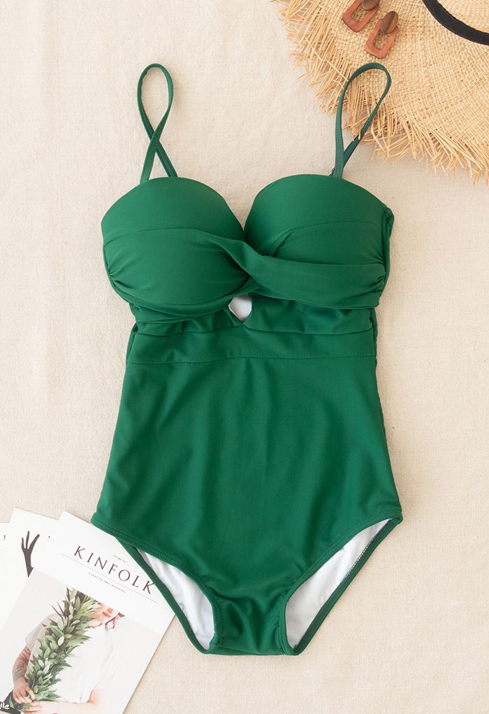 Cross Front Cami Swimsuit in Green