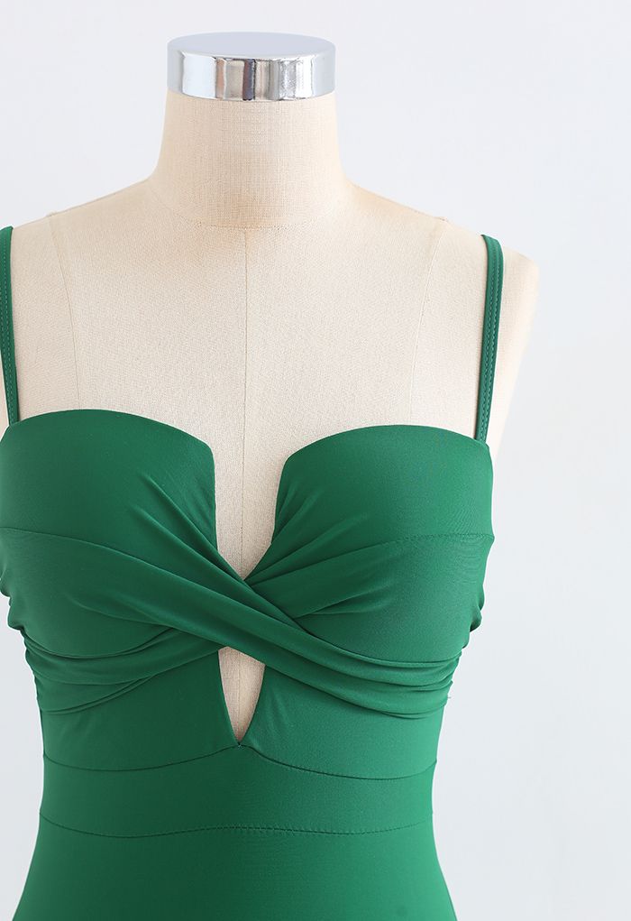 Cross Front Cami Swimsuit in Green