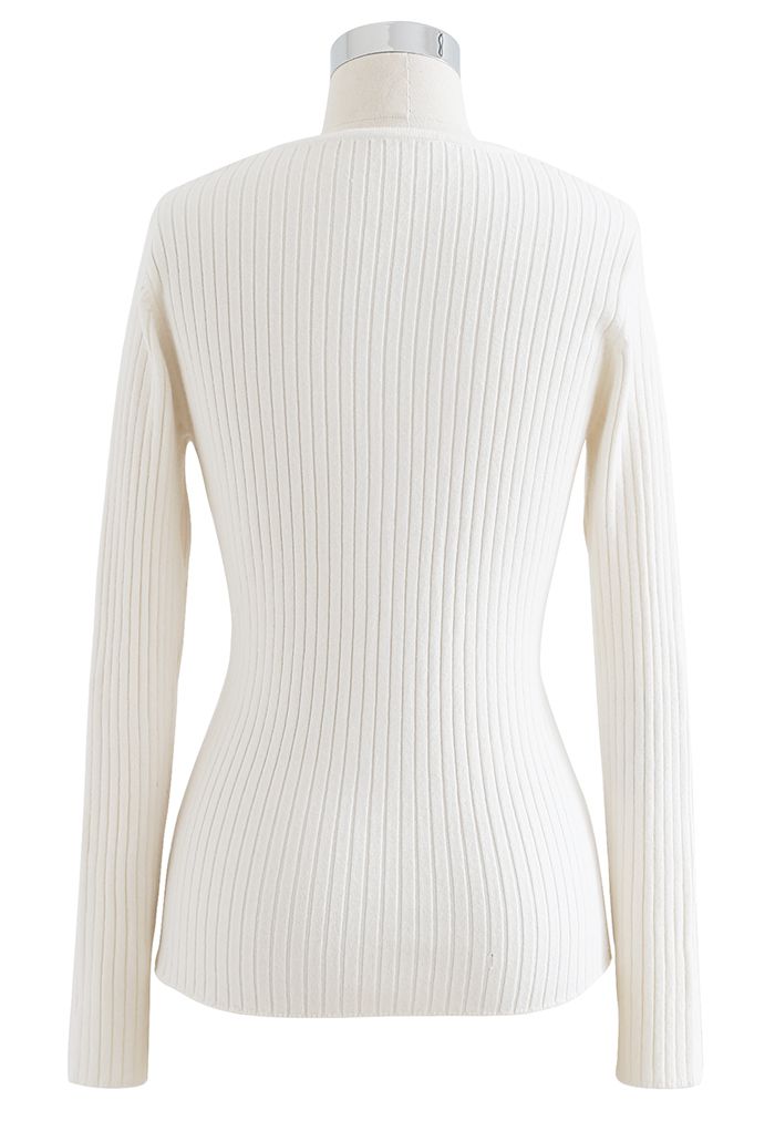 Crisscross Fitted Rib Knit Top in White