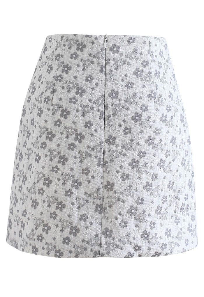 Floret Jacquard Mini Bud Skirt in Grey